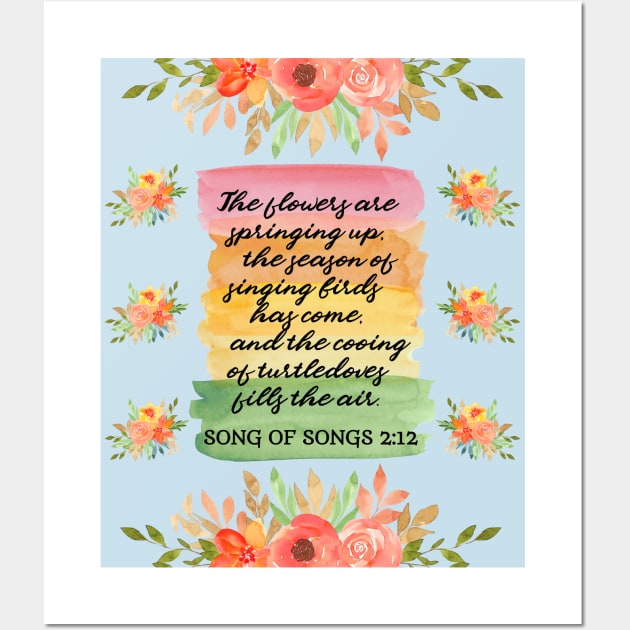 Song of Songs 2:12 Summer Bible Verse Watercolor Floral Theme Wall Art by BubbleMench